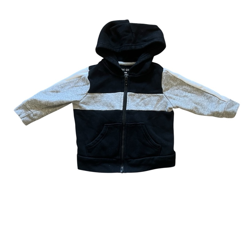 Okie Dokie Grey and Black Colorblock Hoodie | 12M